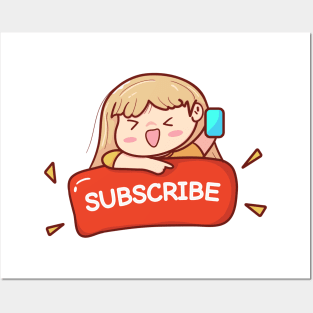 cute girl youtuber with subscribe icon Posters and Art